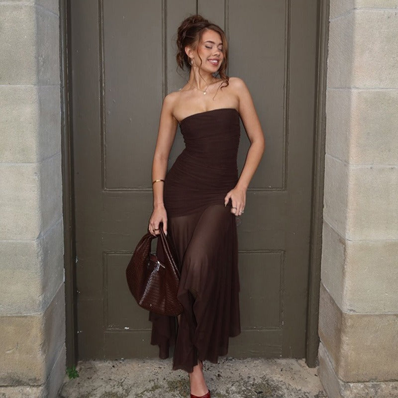 Xiu Strapless Mesh Maxi Dress