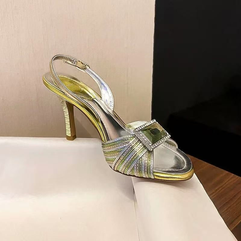 Hina Crystal Slingback Heels - Lime