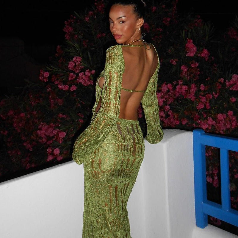 Elara Backless Crochet Maxi Dress