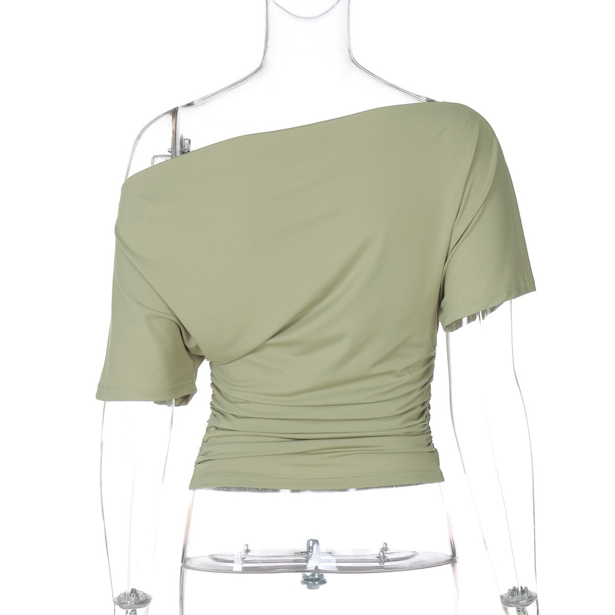Ruched One-Shoulder Short Sleeve Top