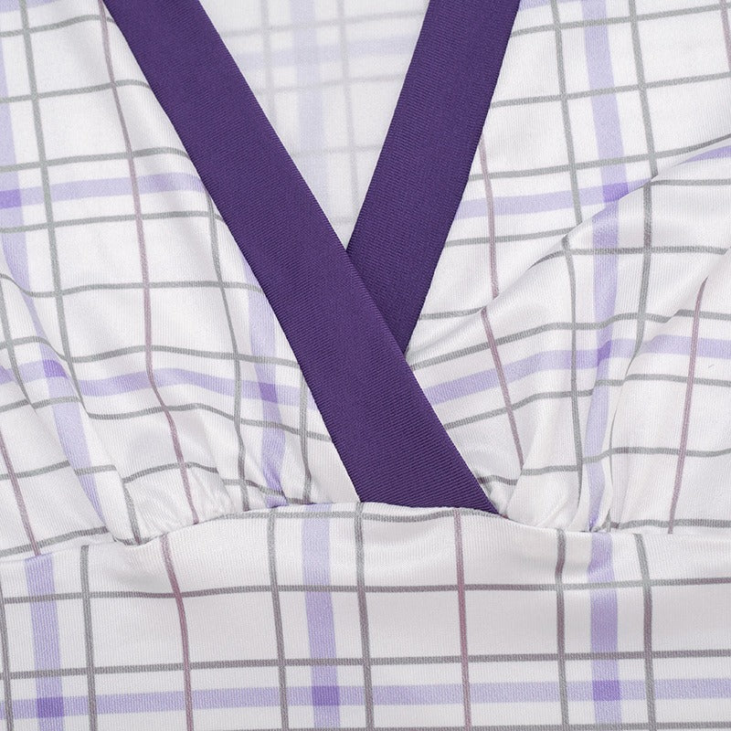 Sibyl Lavender Plaid Wrap-Front Knit Top