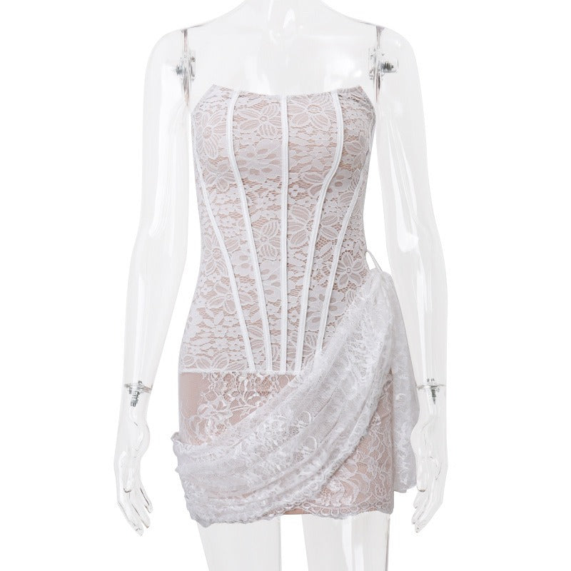 Mina Lace Corset Drape Mini Dress