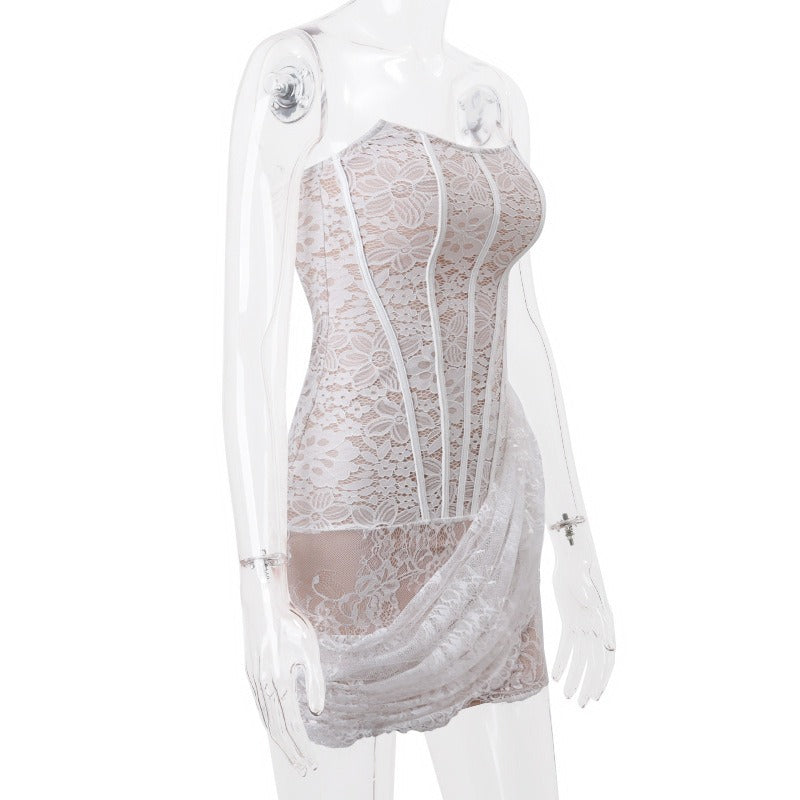 Mina Lace Corset Drape Mini Dress