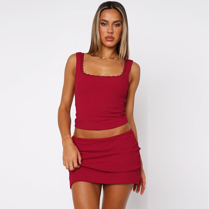 Estelle Lace Trim Mini Skirt Set