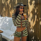 Carlotta Striped Crochet Shorts Set