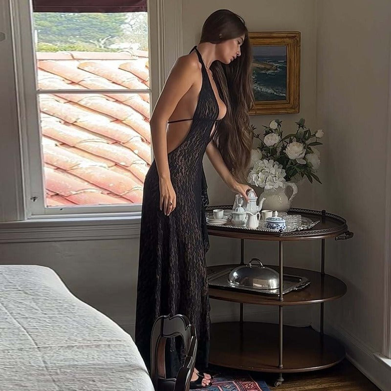 Cyra Lace Halter Maxi Dress
