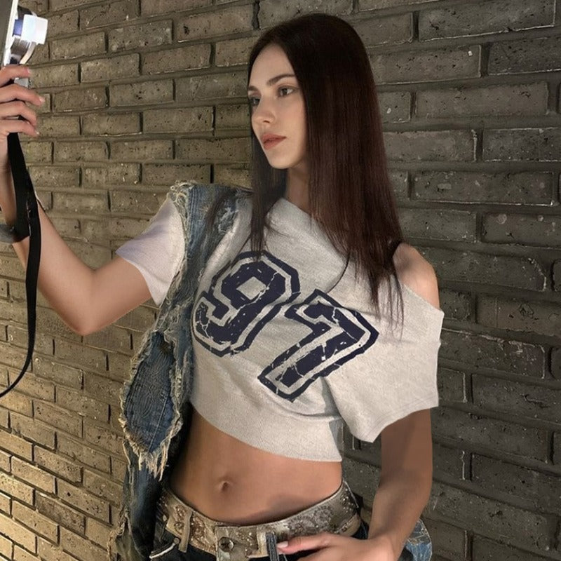 97 Off-Shoulder Cropped Sweatshirt