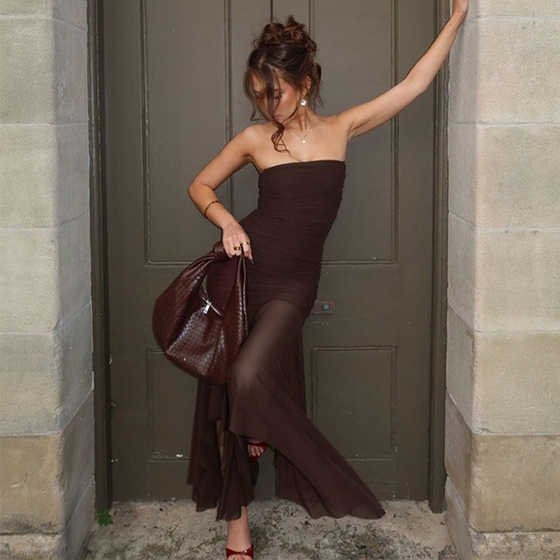 Xiu Strapless Mesh Maxi Dress