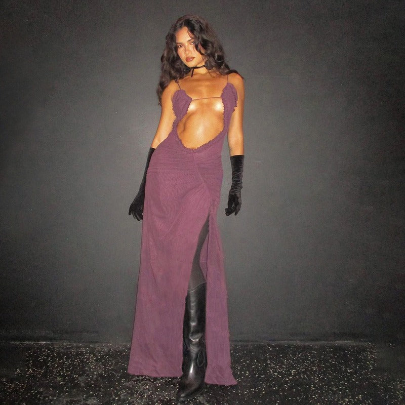 Maelis Sheer Plunge Maxi Dress