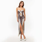 Faelin Leopard Lace Trim Slit Dress