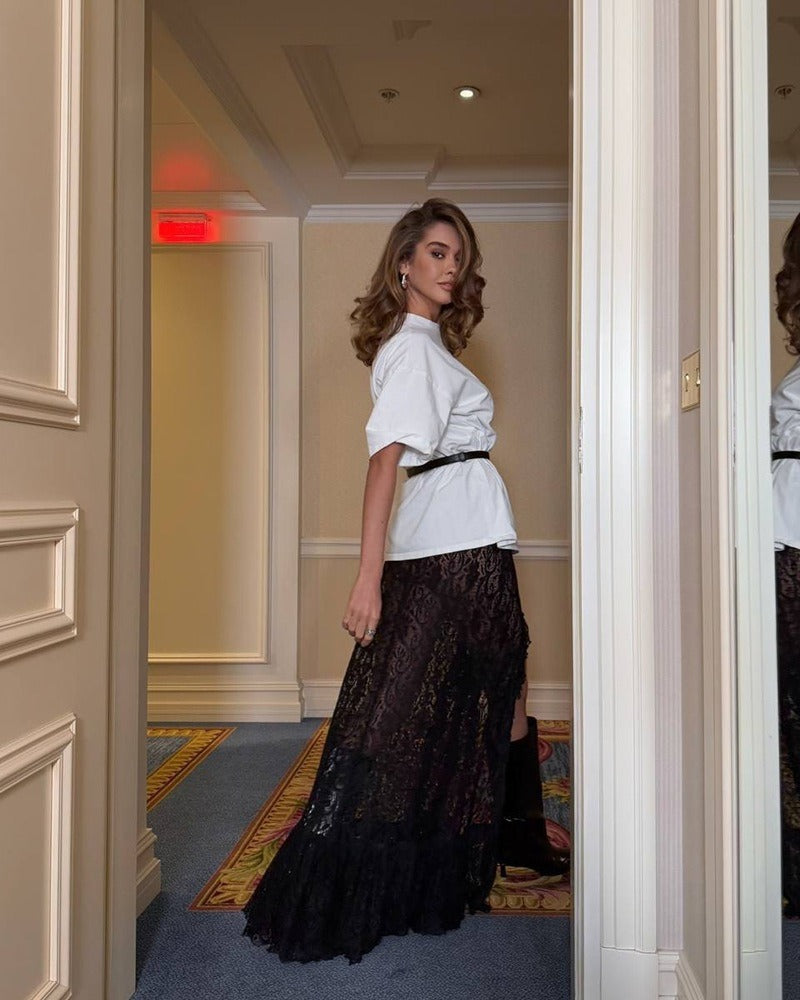 Fleur Lace Asymmetric Maxi Skirt