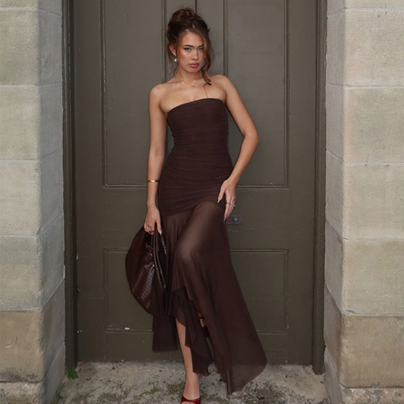 Xiu Strapless Mesh Maxi Dress