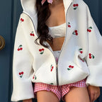 Cherry Print Oversized Zip-Up Hoodie