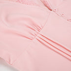 Lace-Trim Puff Sleeve Button Blouse