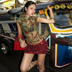 Selia Sheer Floral Mandarin Collar Top