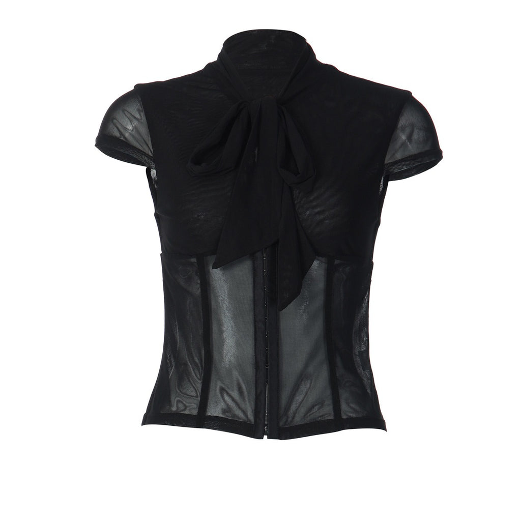 Salma Tie-Neck Mesh Top