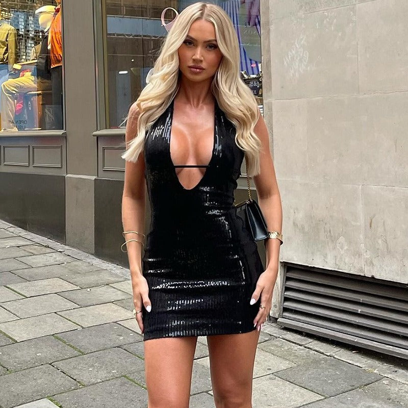 Anais Sequin Halter Mini Dress