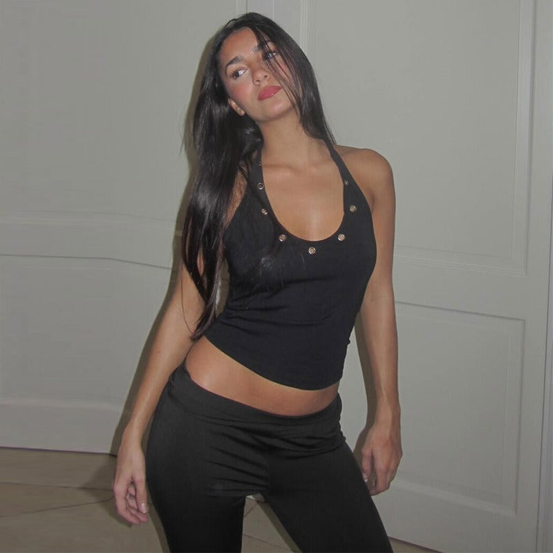 Dalia Eyelet Halter Crop Top