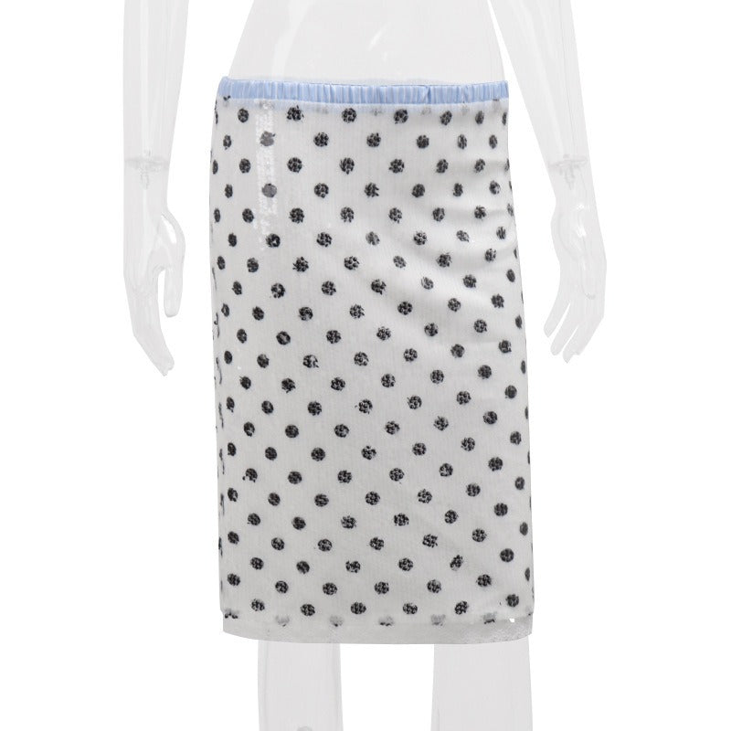 Nisa Sequin Polka Dot Lace Hem Midi Skirt