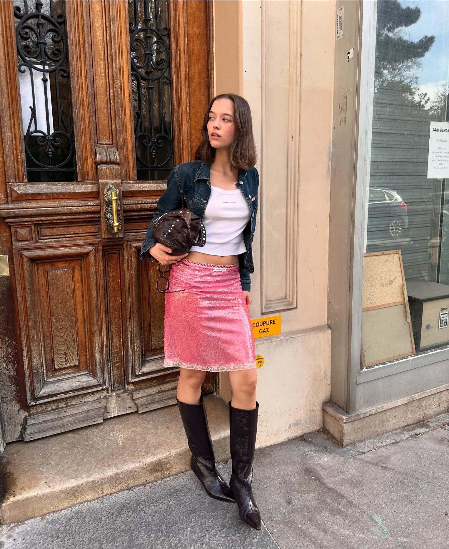 Pink Sequin Midi Skirt