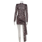Nevina Leopard Mesh Tie Mini Dress