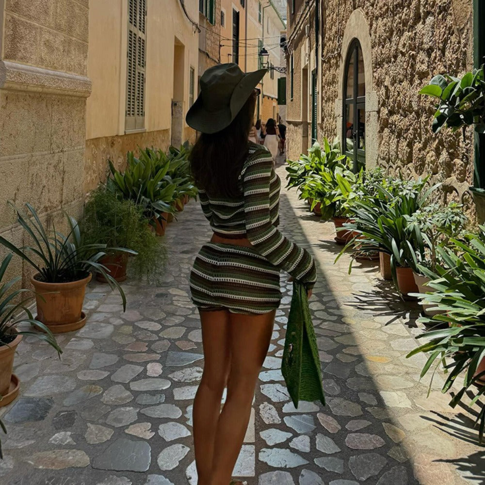 Carlotta Striped Crochet Shorts Set