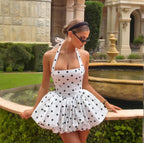 Fiorella Polka Dot Halter Bubble Mini Dress