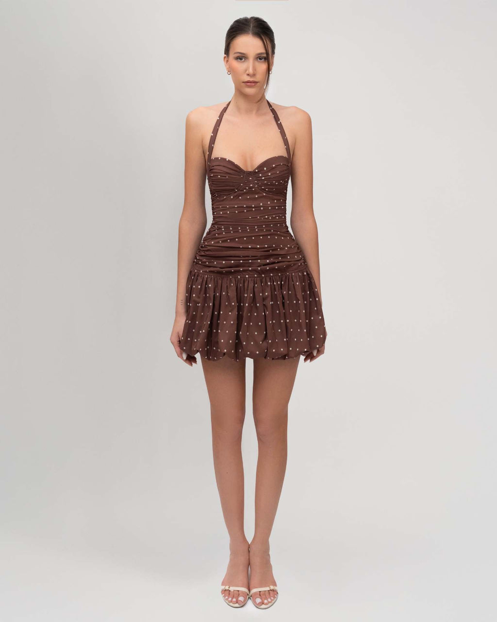 Polka Dot Halter Bubble Skirt Mini Dress
