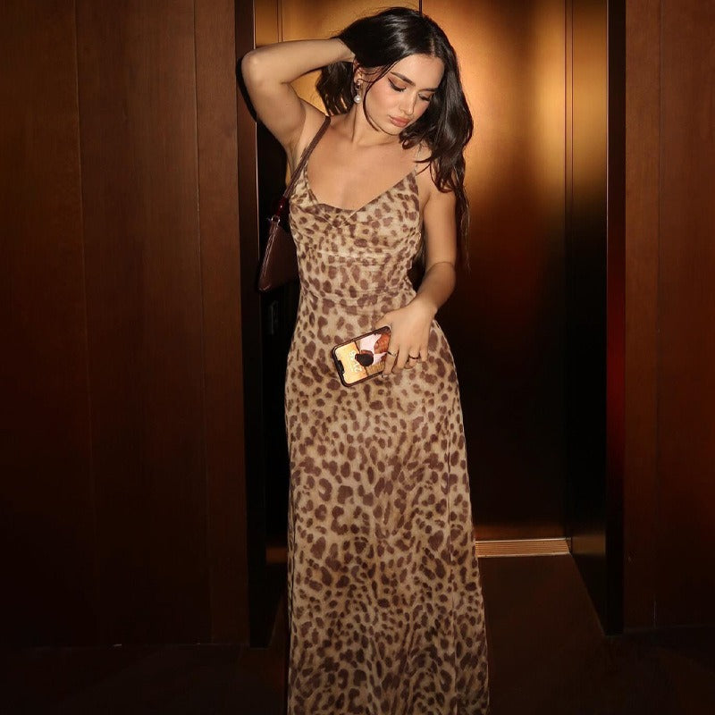 Nari Leopard Backless Maxi Dress