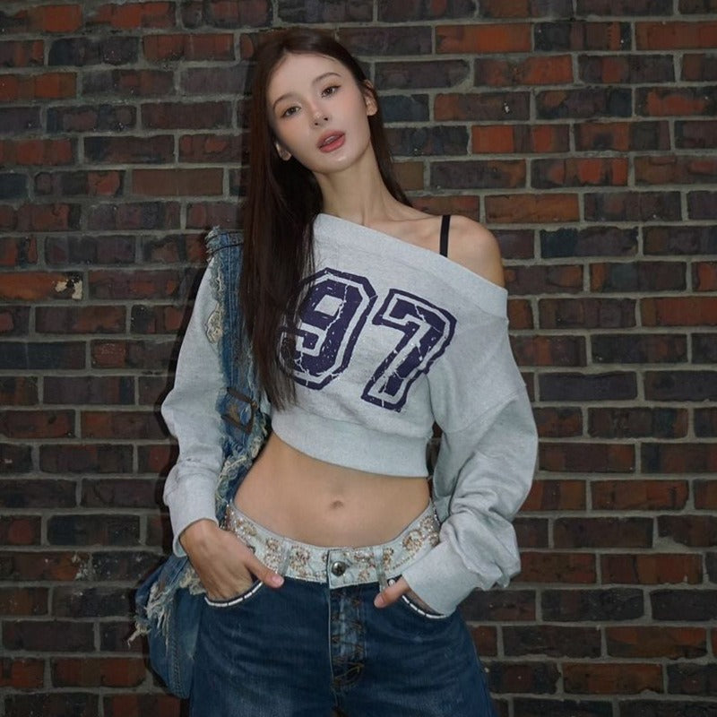97 Off-Shoulder Cropped Sweatshirt