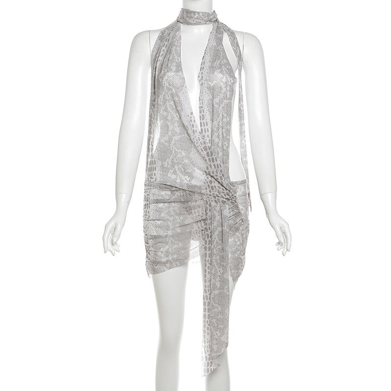 Corinne Snake Print Halter Mini Dress