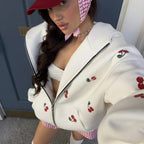 Cherry Print Oversized Zip-Up Hoodie