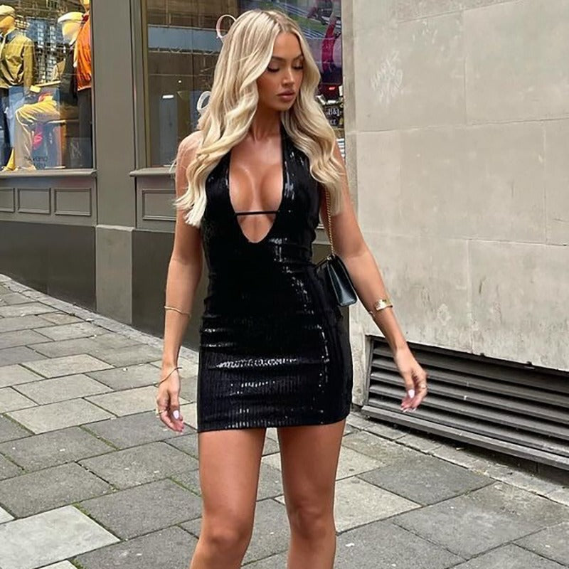 Anais Sequin Halter Mini Dress