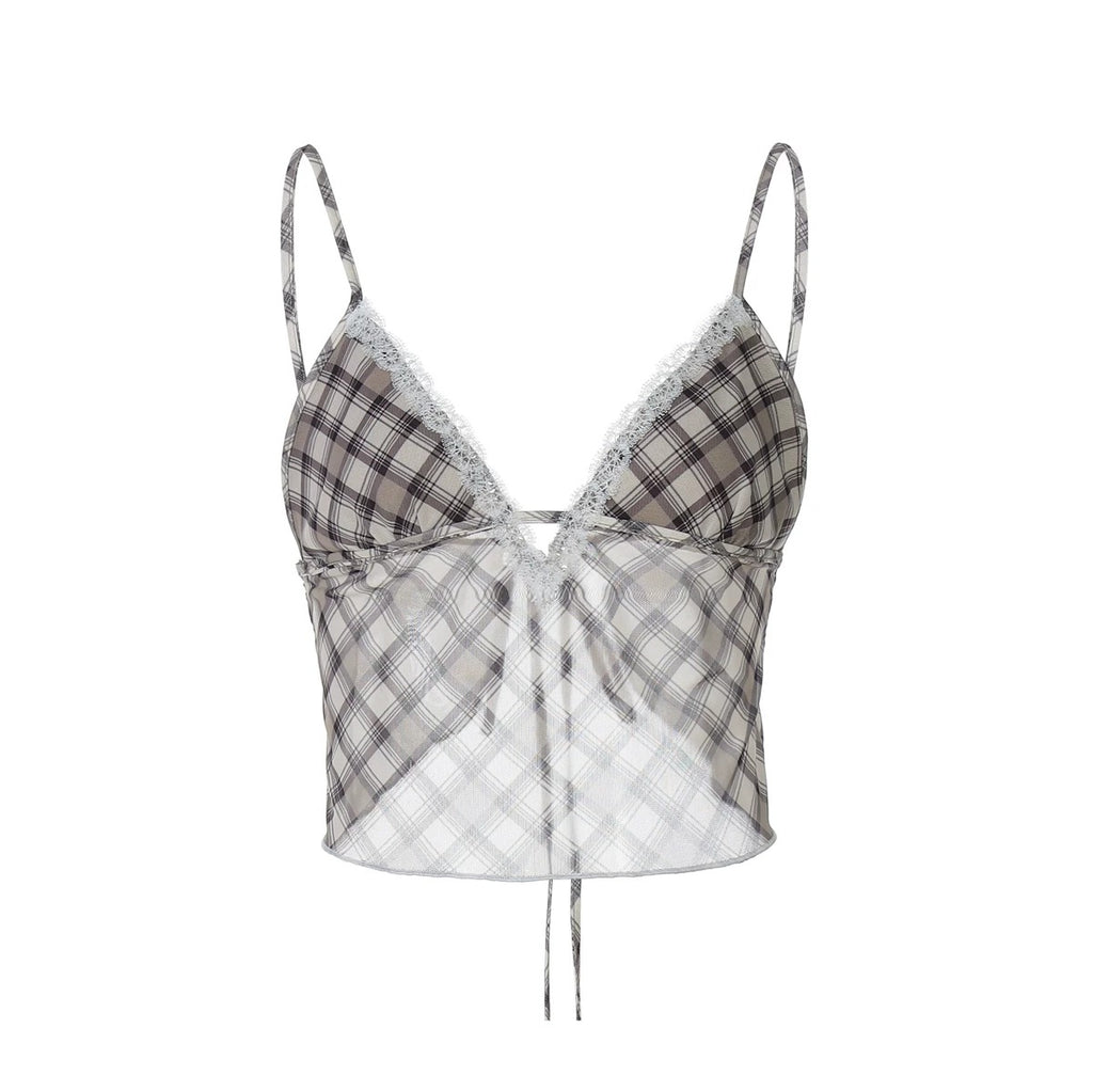 Karina Plaid Lace Trim Two-Piece Skirt Set