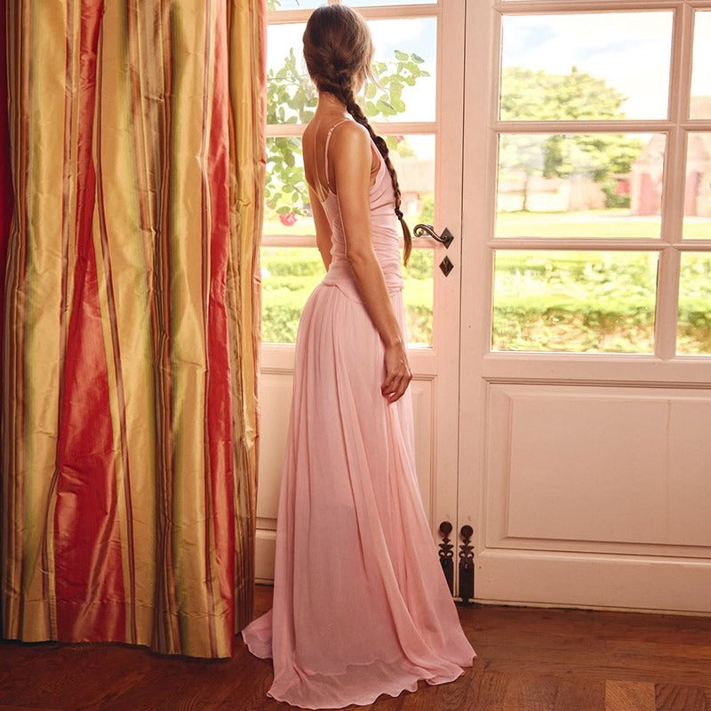 Isolde Pink Plunge Maxi Dress