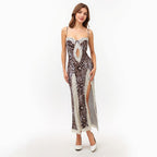 Faelin Leopard Lace Trim Slit Dress