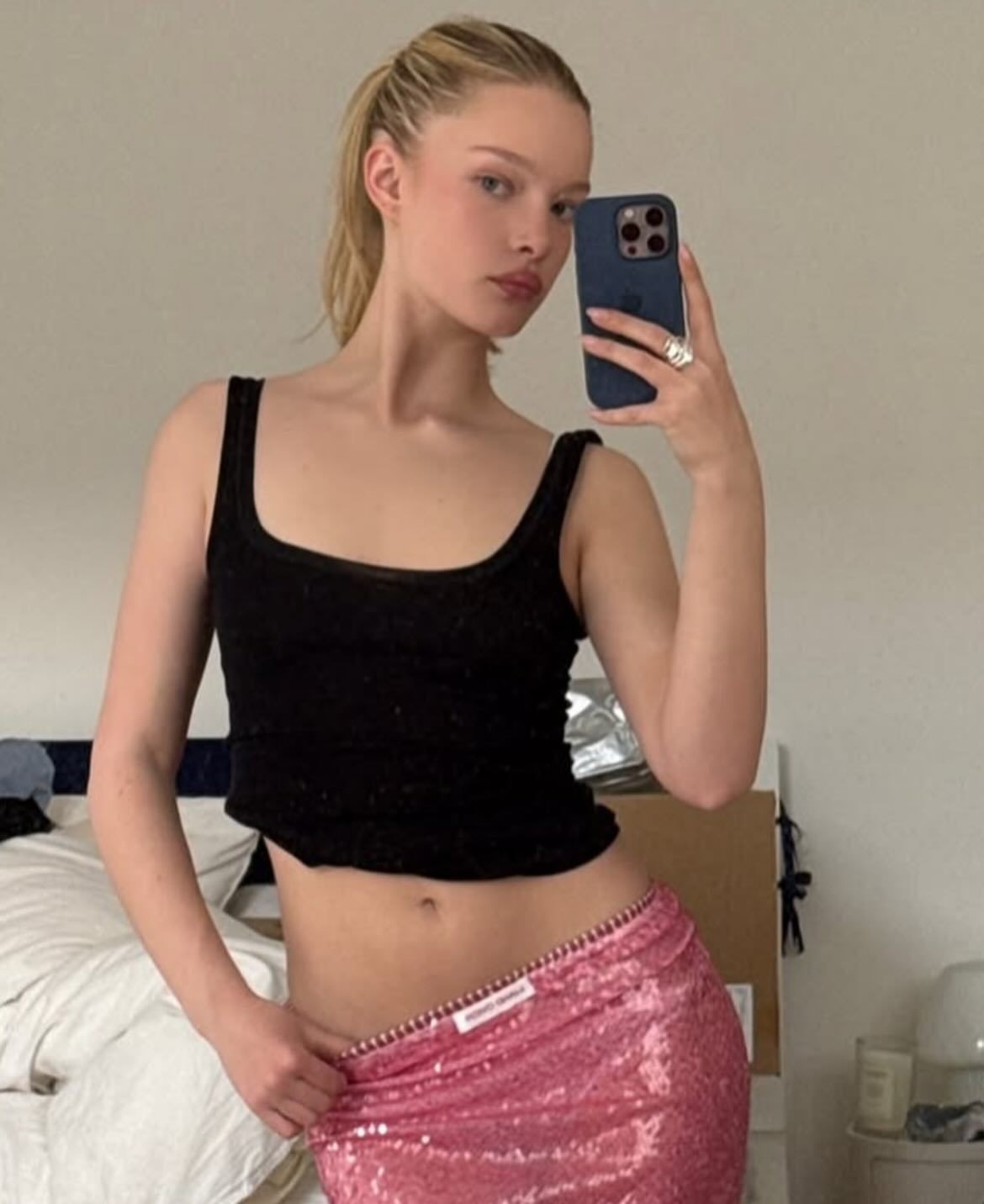 Pink Sequin Midi Skirt