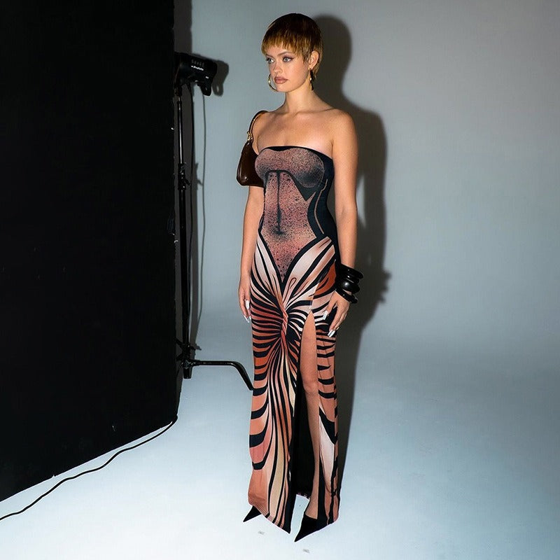 Imogen Abstract Print Strapless Maxi Dress