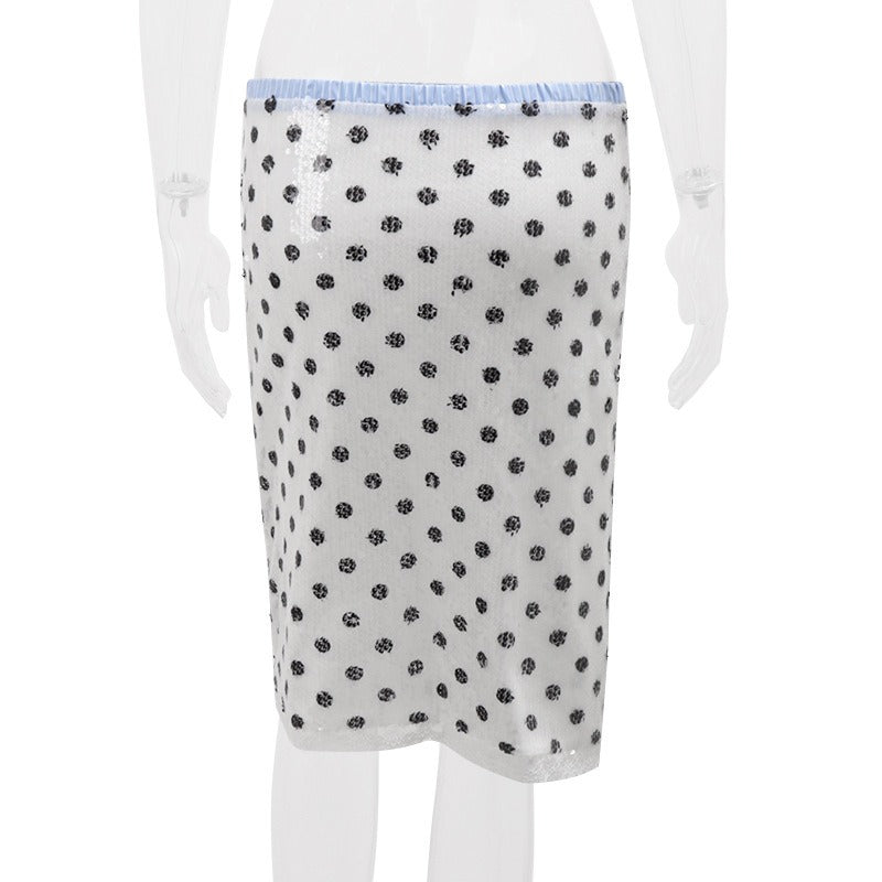 Nisa Sequin Polka Dot Lace Hem Midi Skirt
