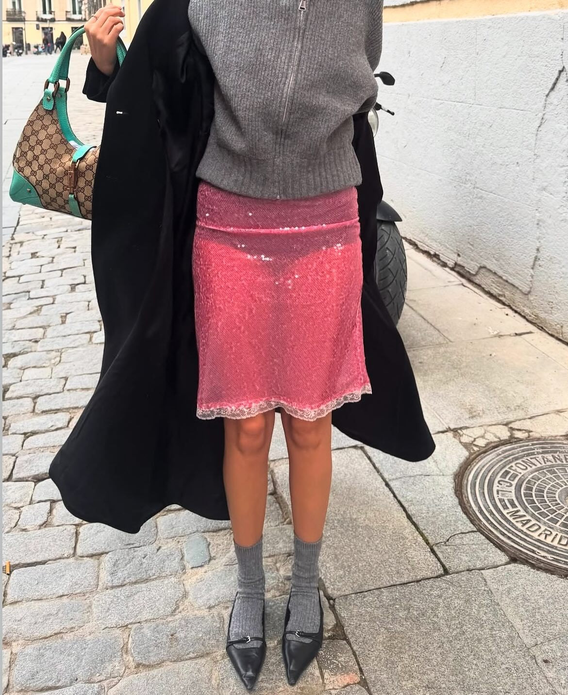 Pink Sequin Midi Skirt