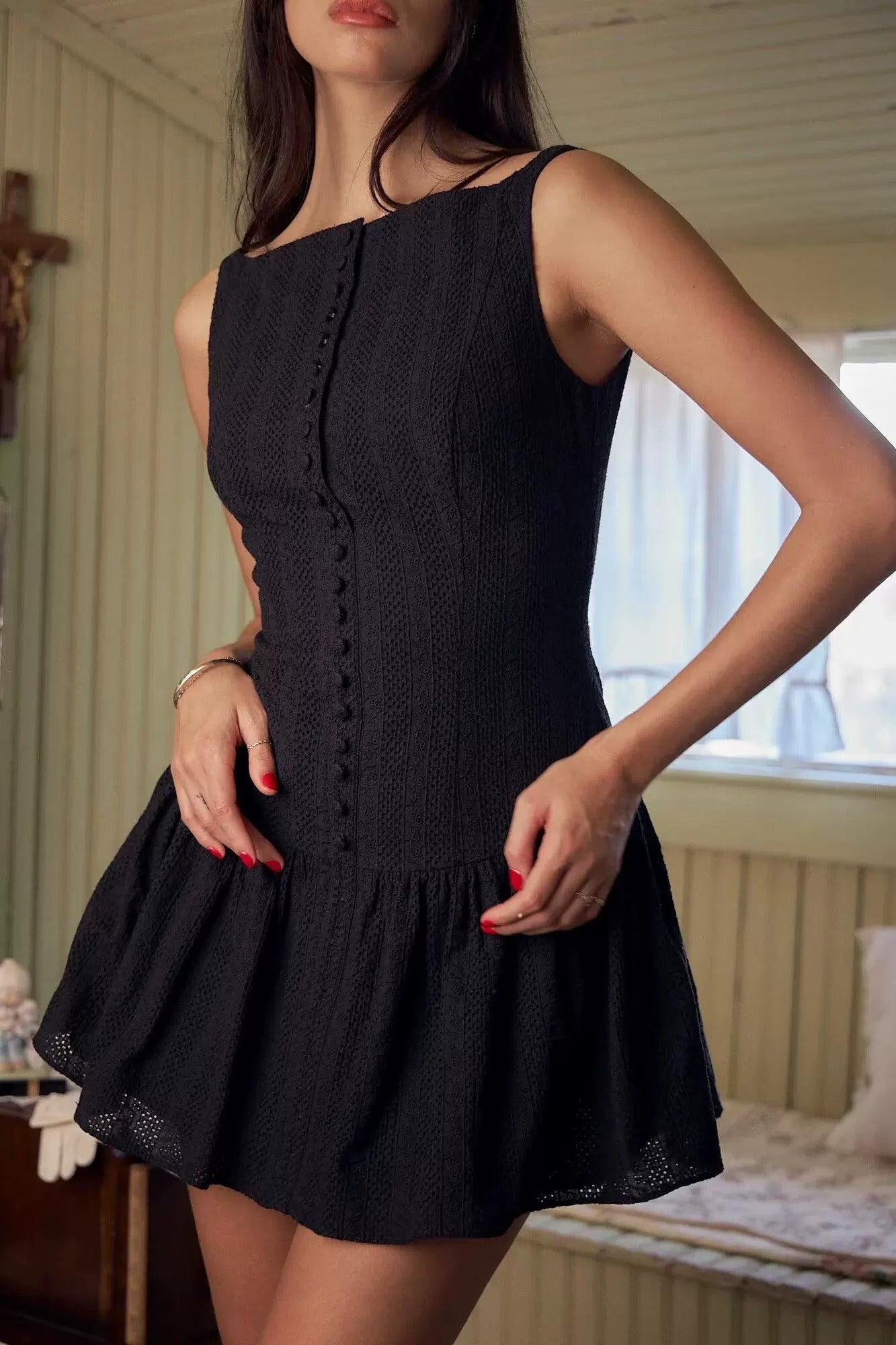 Mireille Vintage Button-Front Mini Dress