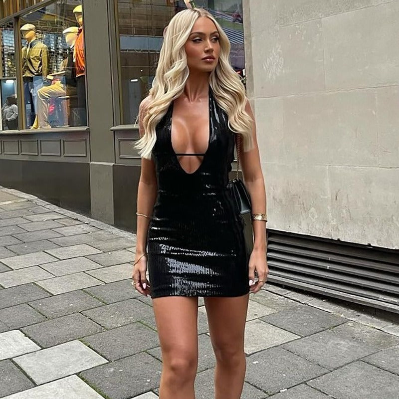 Anais Sequin Halter Mini Dress
