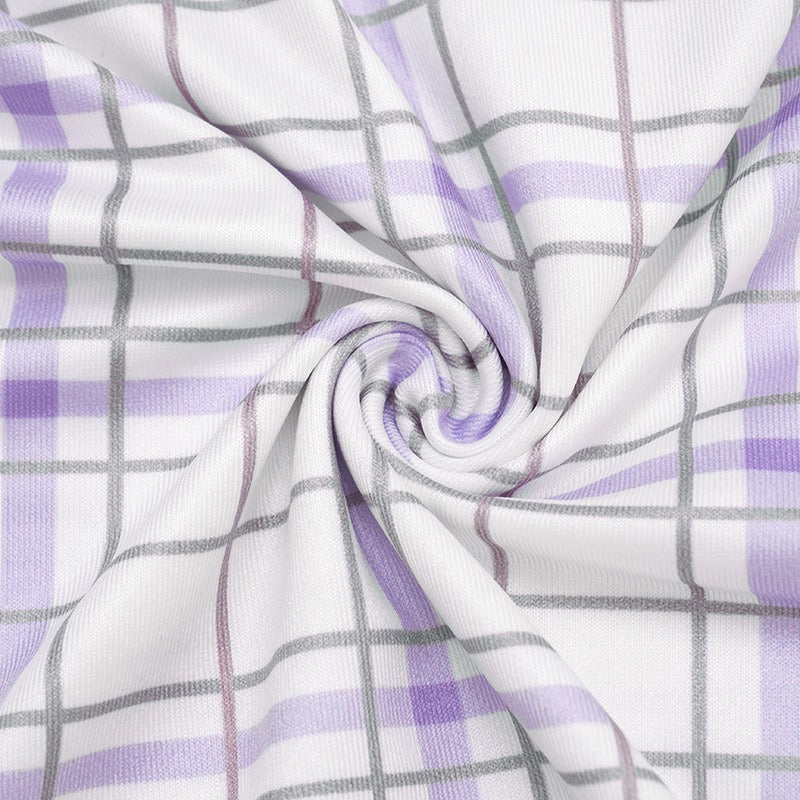 Sibyl Lavender Plaid Wrap-Front Knit Top