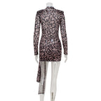 Nevina Leopard Mesh Tie Mini Dress