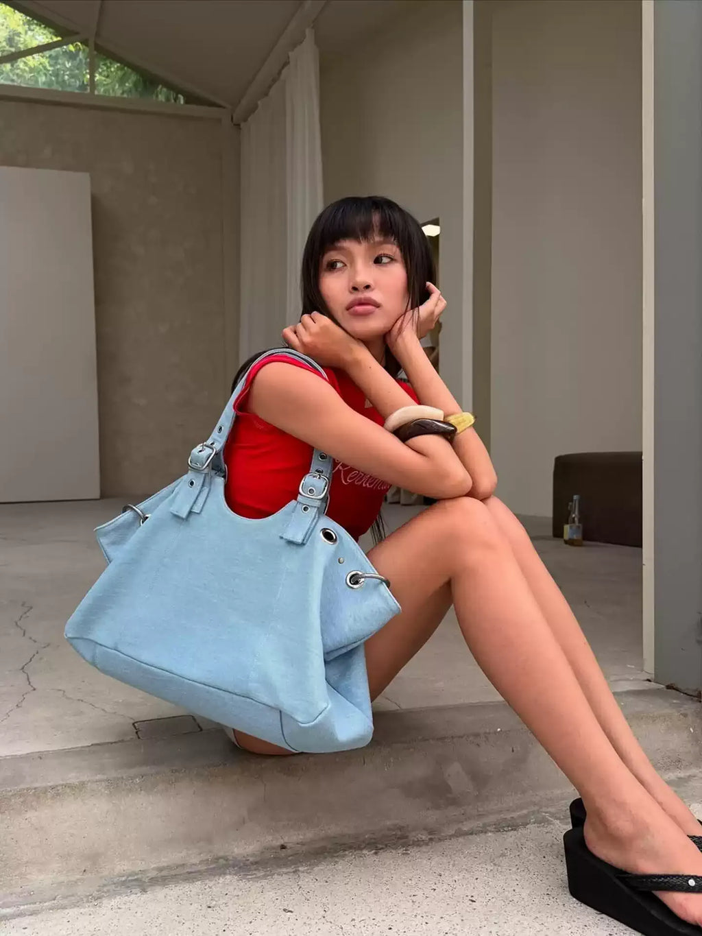 Maeve Buckle Detail Oversized Shoulder Bag