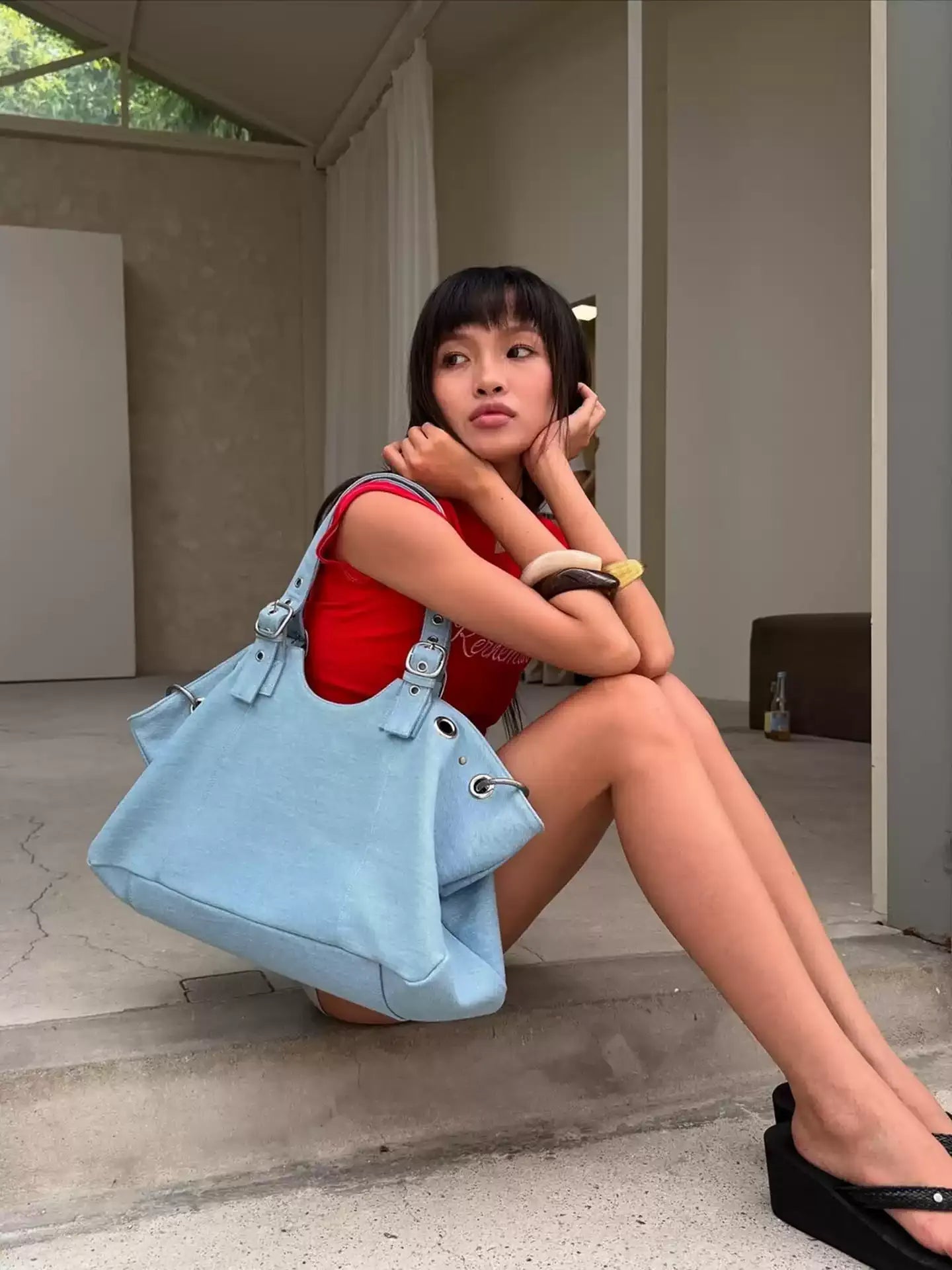 Maeve Buckle Detail Oversized Shoulder Bag