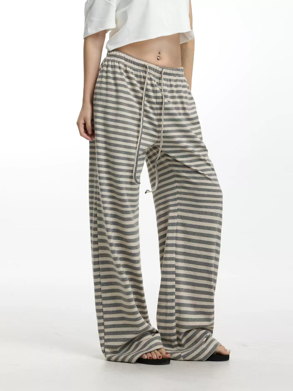 Yvette Striped Wide-Leg Drawstring Pants