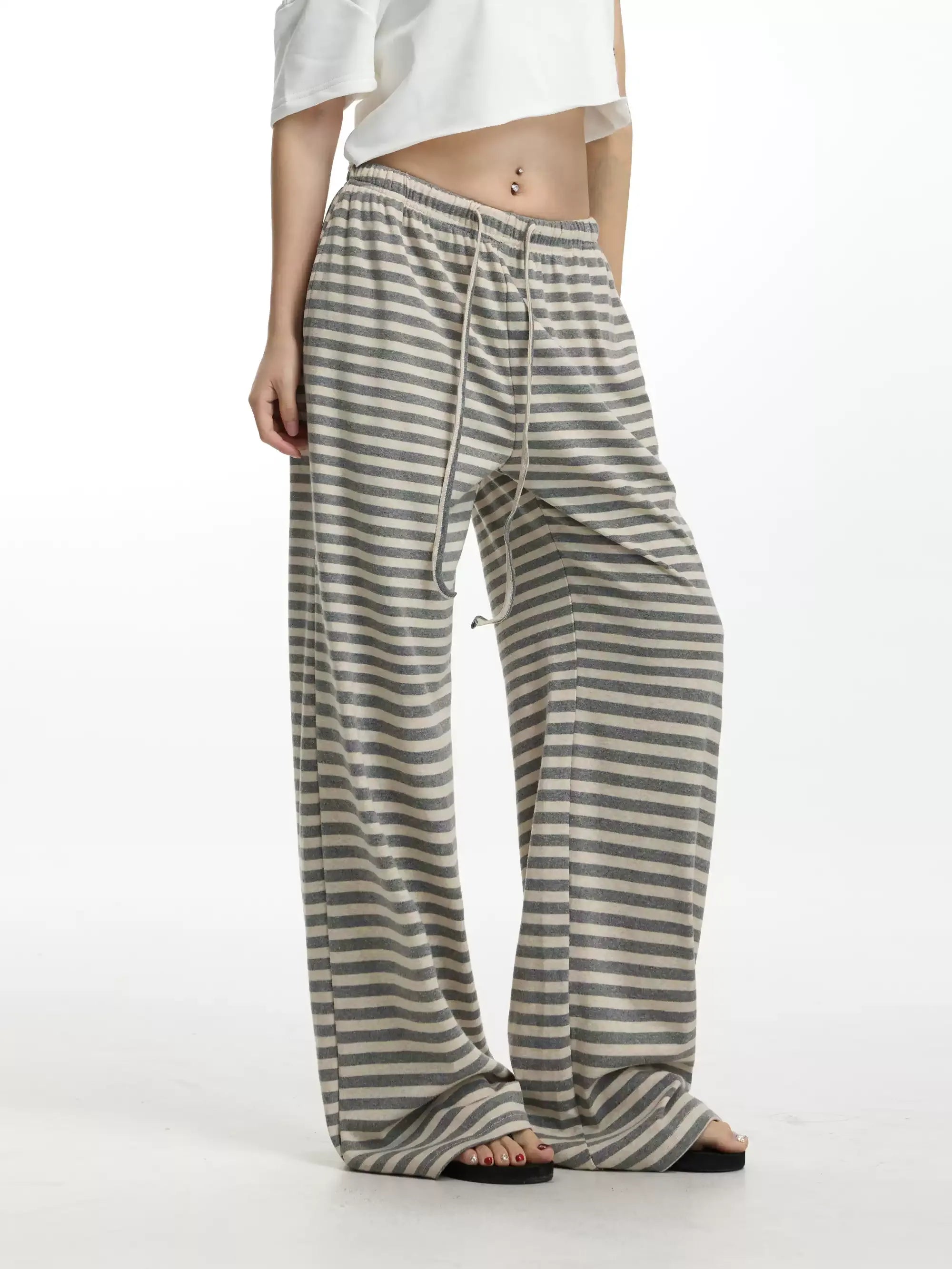 Yvette Striped Wide-Leg Drawstring Pants