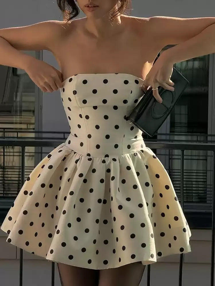Gemma Vintage Polka Dot Strapless Mini Dress