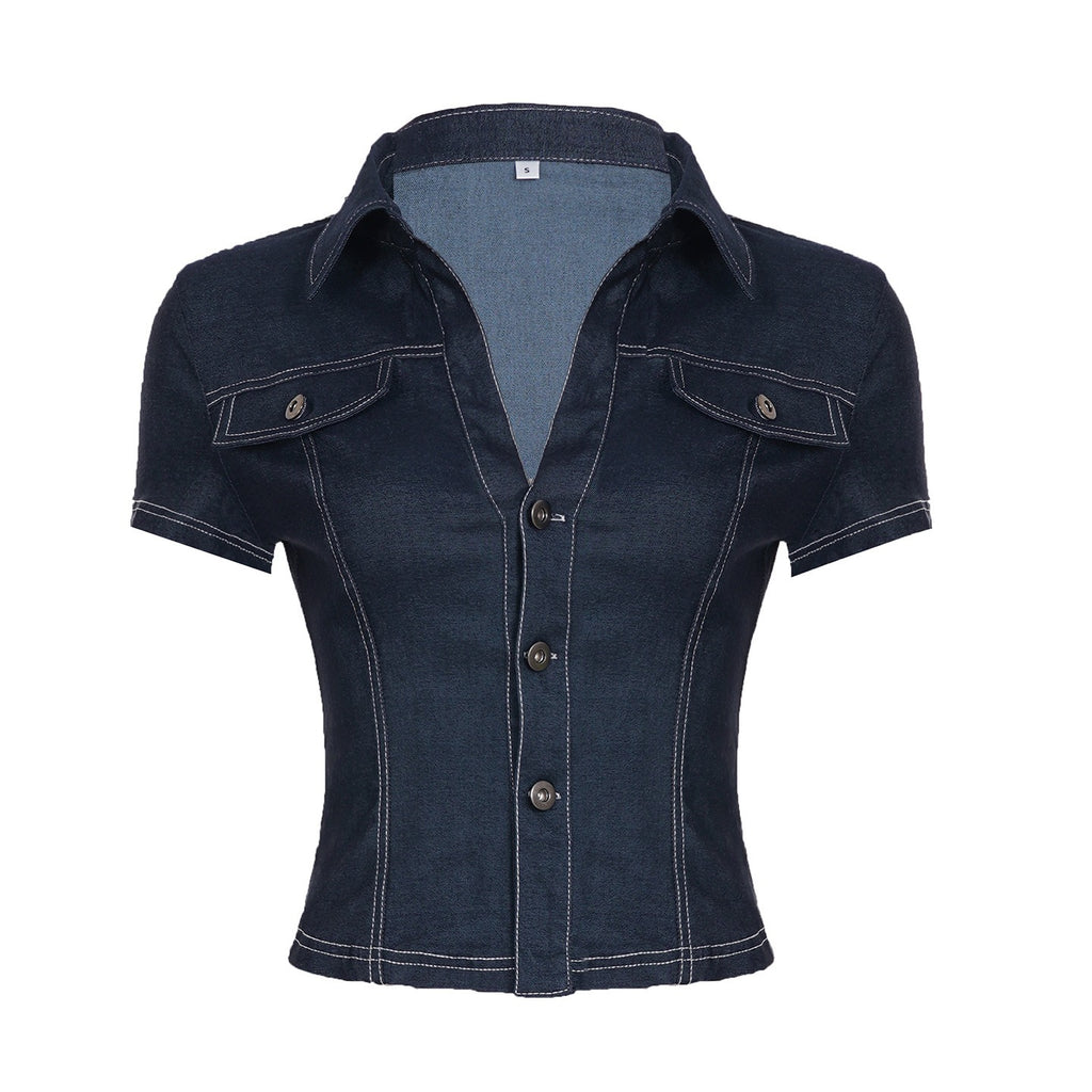 Zelia Fitted Denim Button-Up Shirt